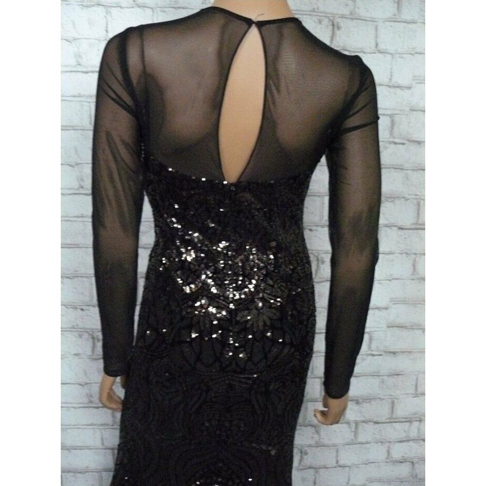 Betsy & Adam Black Velvet Bronze Sequin Long Sleeve Fitted Gown 4 NEW - Picture 12 of 12